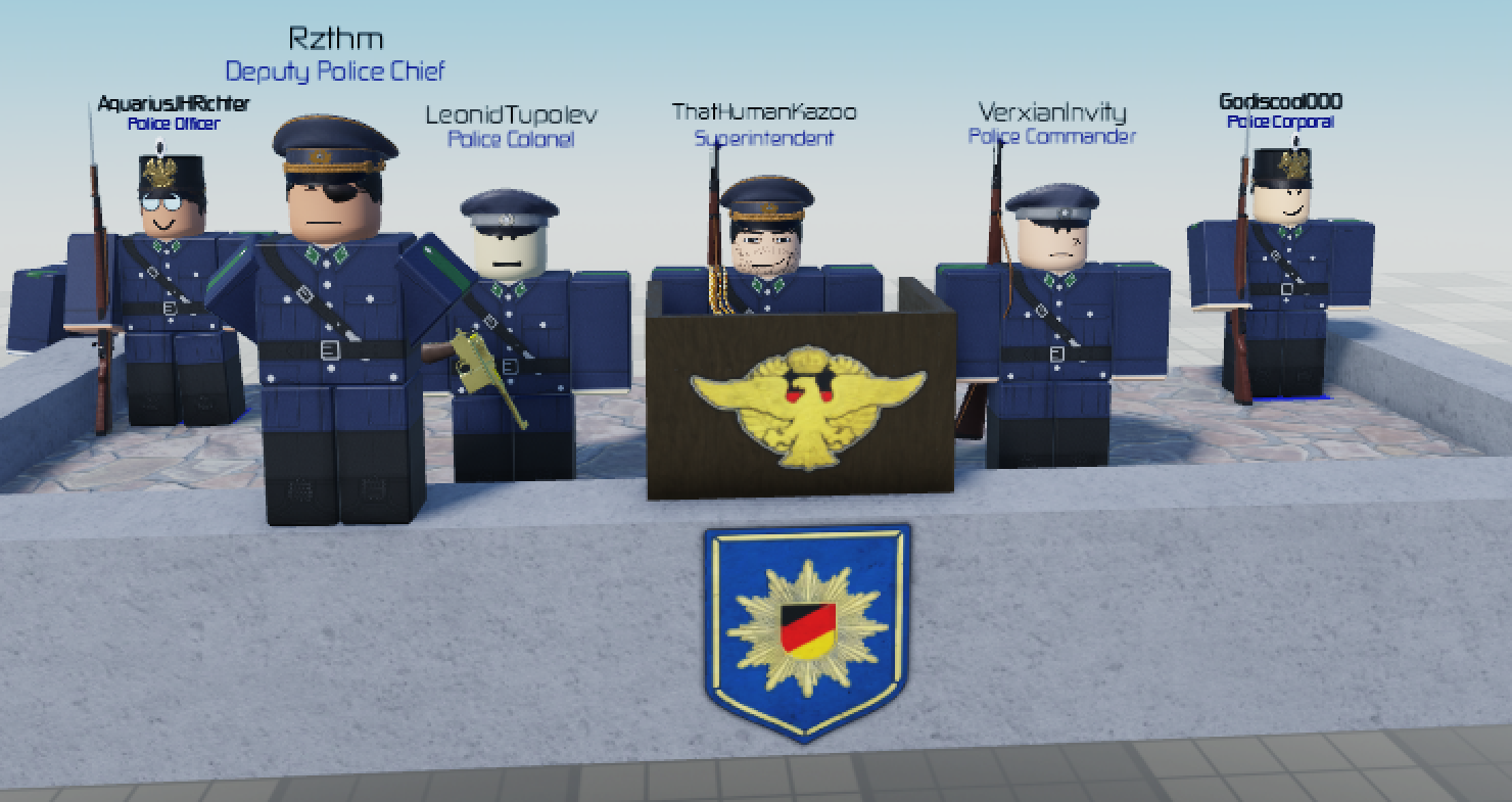 Greater Robloxian State Police forming up for a picture following a tryout