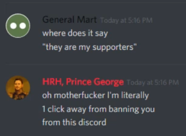 Martellus, arguing with the Crown Prince of KGB