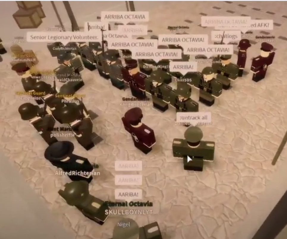 Octavian soldiers awaiting patrol, while they wait, they are addressed by Grand Marshal Oswald