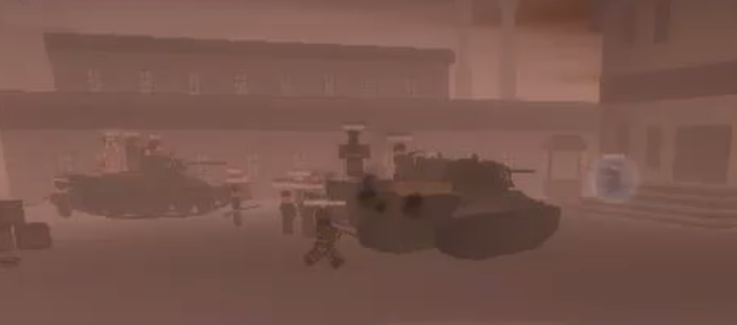 Red Armymen engaging the Workers Party at their headquarters, flanked by tanks and shocktroopers