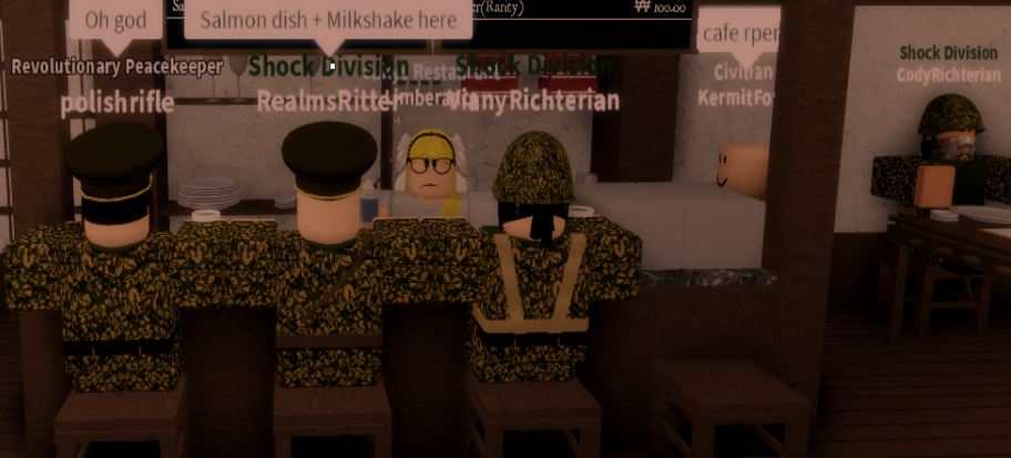 Shock Troops catching a refreshing meal at Luky's in Pyongyang
